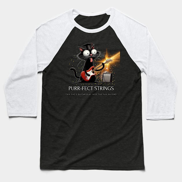 Cat Playing The Electric Guitar Baseball T-Shirt by Positive Designer